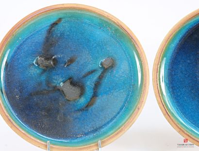 VALLAURIS 
Two terracotta plates with blue/green...