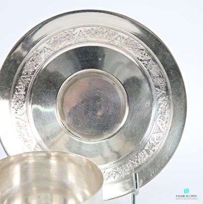 Silver-plated chocolate cup and saucer, decorated...