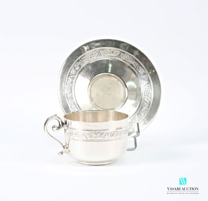 Silver-plated chocolate cup and saucer, decorated...