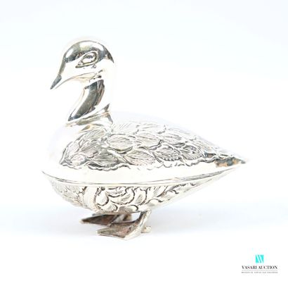 Boite en forme de canard en argent 900 millièmes,...