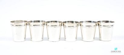 Suite of six silver-plated liqueur glasses,...