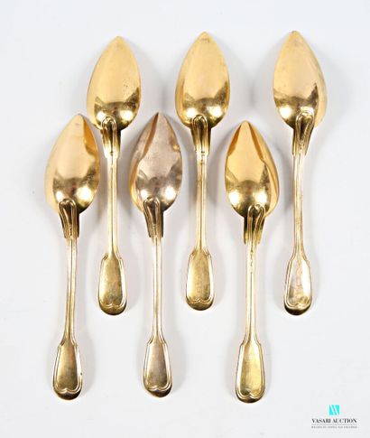 Suite of six gilt-metal teaspoons, handles...