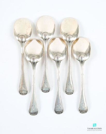 Suite de six cuillères à glace en argent...