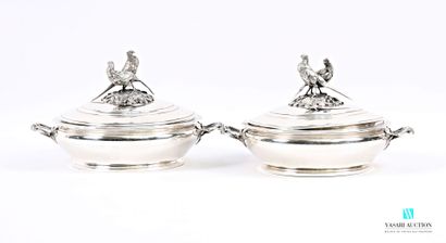 Paire de légumiers couvert en argent 950...