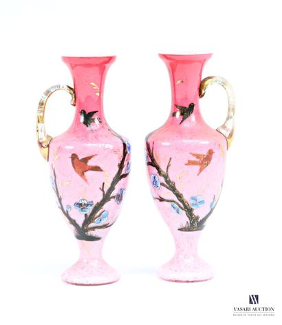Pair of baluster-shaped vases in pink monochrome...