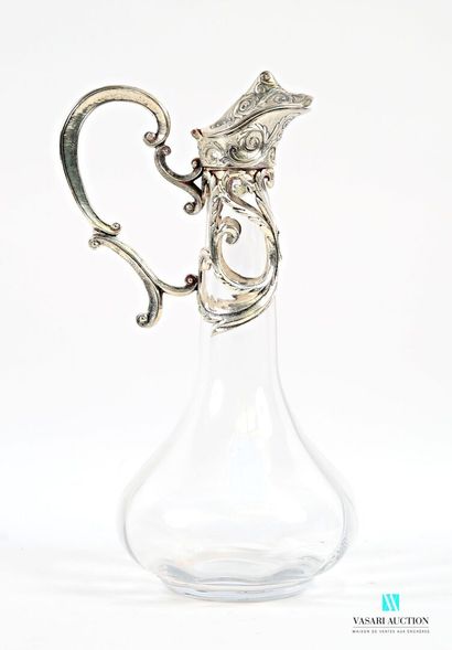 Piriform glass decanter, silver-plated openwork...