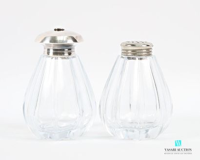 Two curcubitaceous glass sugar bowls, topped...