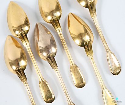 Suite of six gilt-metal teaspoons, handles...