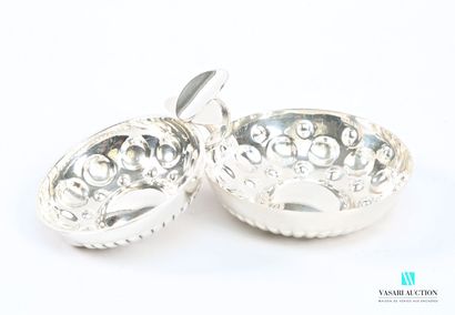 Two silver-plated wine tastes, the body decorated...