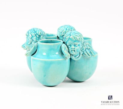 Turquoise-glazed earthenware tripod condiment...