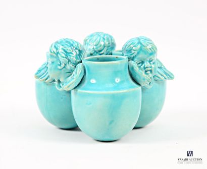 Turquoise-glazed earthenware tripod condiment...