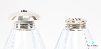 Two curcubitaceous glass sugar bowls, topped...