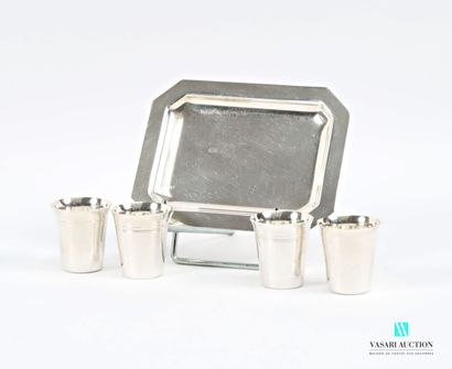 Suite of four silver-plated liqueur glasses,...