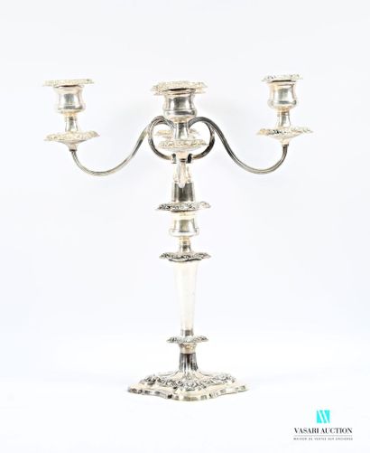 Silver-plated candelabra on a square base...