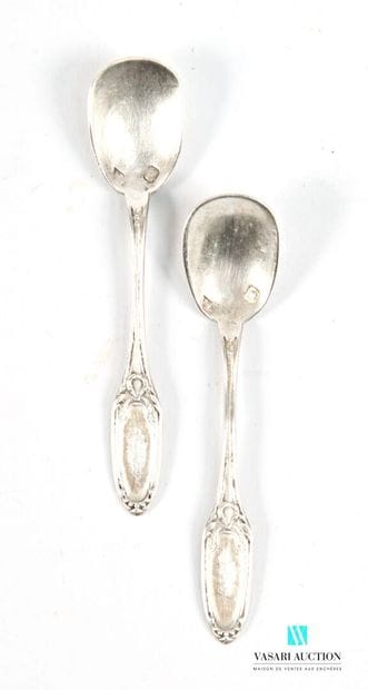 Paire de cuillères à sel en argent 950 millièmes,...