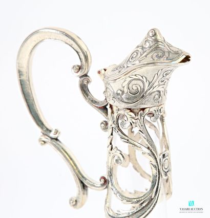 Piriform glass decanter, silver-plated openwork...