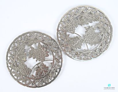 Pair of openwork nickel-plated trivets decorated...