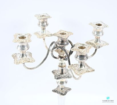 Silver-plated candelabra on a square base...