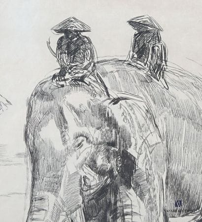 JOUVE Paul (1878-1973), d'après. 
Éléphants...