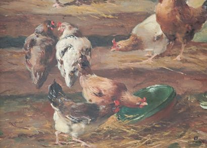 GODCHAUX (XIX-XXe siècles)
Poules et coq
Huile...