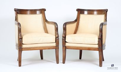 Paire de bergères en bois naturel et bois...