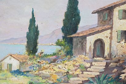 DE VERLAY
Maison aux cyprès en bord de mer
Huile...