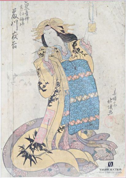 Ensemble de trois estampes japonaises figurant...