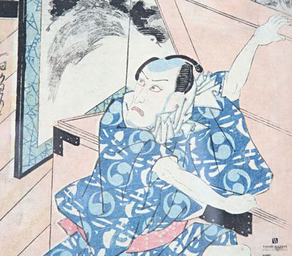 Ensemble de quatre estampes japonaises figurant...