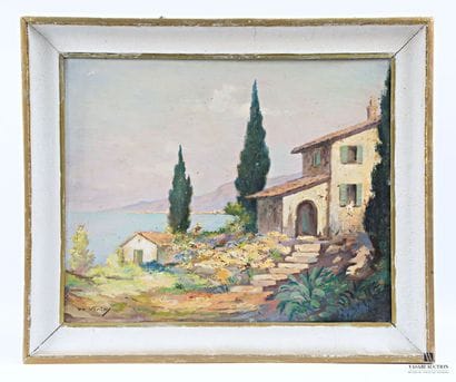 DE VERLAY
Maison aux cyprès en bord de mer
Huile...