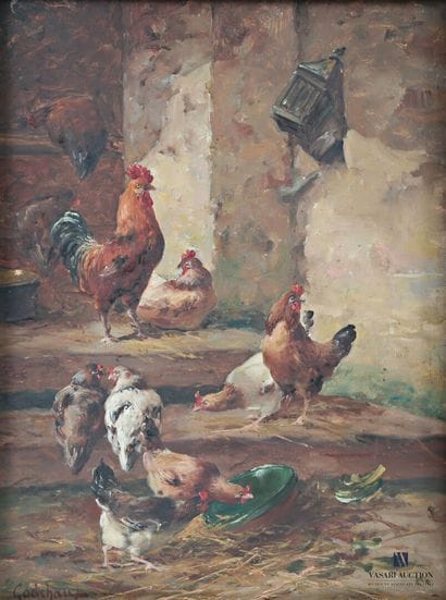GODCHAUX (XIX-XXe siècles)
Poules et coq
Huile...