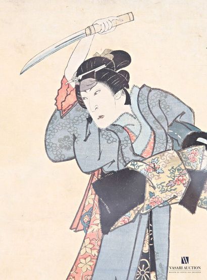 Ensemble de trois estampes japonaises figurant...