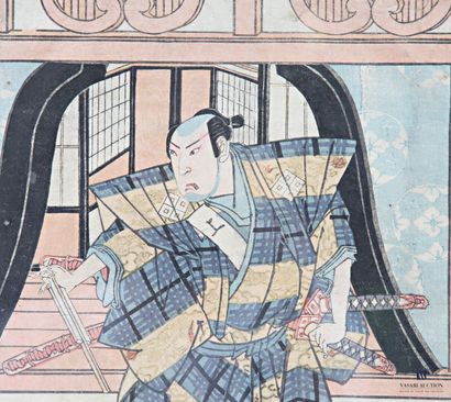 Ensemble de quatre estampes japonaises figurant...