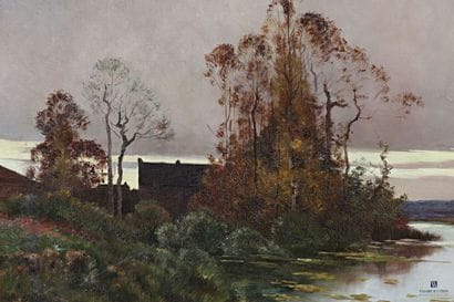 MEUNIEZ V.
Paysage lacustre en automne
Huile...