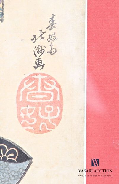 Ensemble de trois estampes japonaises figurant...