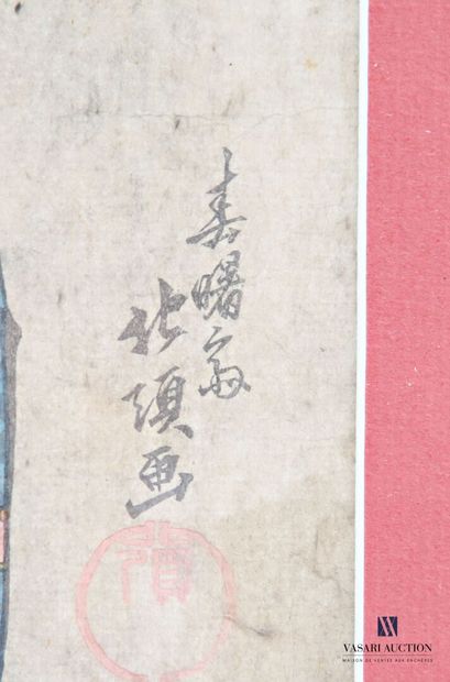 Ensemble de trois estampes japonaises figurant...