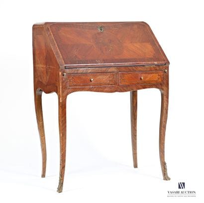 Bureau dos d'âne en bois de placage marqueté...