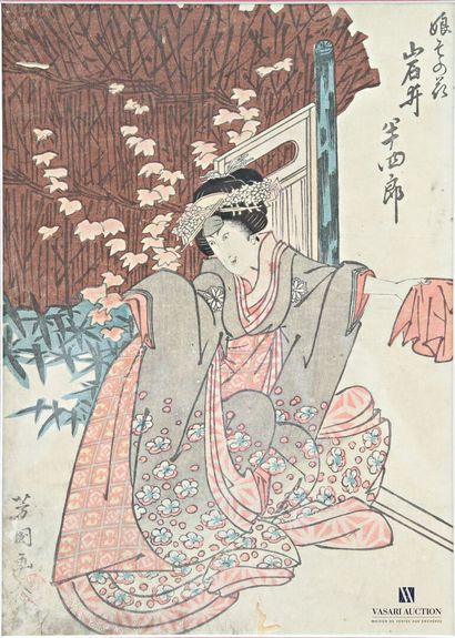 Ensemble de trois estampes japonaises figurant...