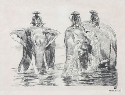 JOUVE Paul (1878-1973), d'après. 
Éléphants...