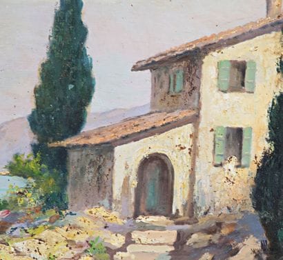 DE VERLAY
Maison aux cyprès en bord de mer
Huile...