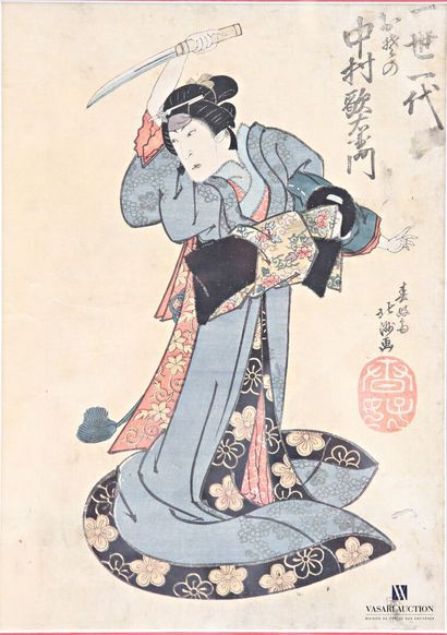 Ensemble de trois estampes japonaises figurant...