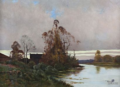 MEUNIEZ V.
Paysage lacustre en automne
Huile...