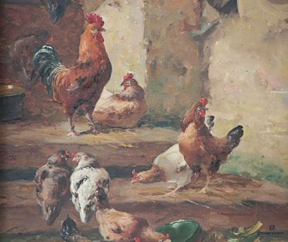 GODCHAUX (XIX-XXe siècles)
Poules et coq
Huile...