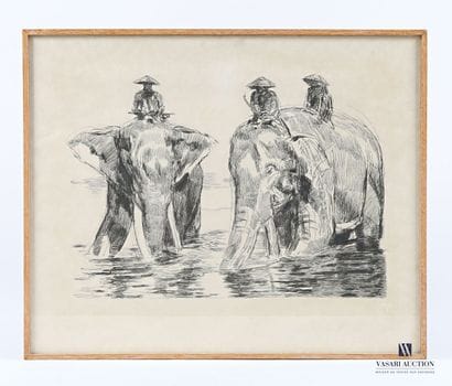 JOUVE Paul (1878-1973), d'après. 
Éléphants...