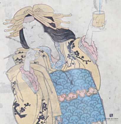 Ensemble de trois estampes japonaises figurant...