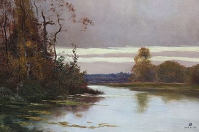 MEUNIEZ V.
Paysage lacustre en automne
Huile...