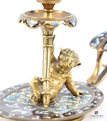 Bougeoir à main en bronze à décor en émaux...