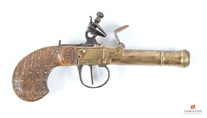 Pistolet de poche à silex, canon bronze avec...