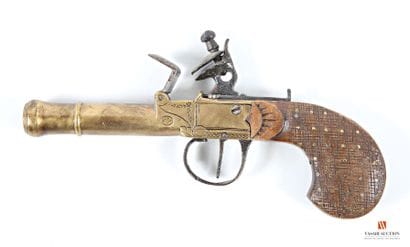 Pistolet de poche à silex, canon bronze avec...