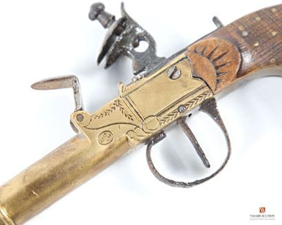 Pistolet de poche à silex, canon bronze avec...