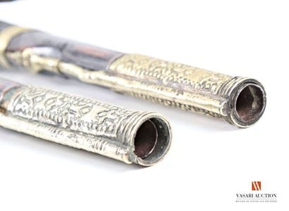 Superbe paire de pistolets à silex, canon...